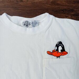 Vintage Acme Kids White Pocket Shirt‎ Embroidered Daffy Duck Small